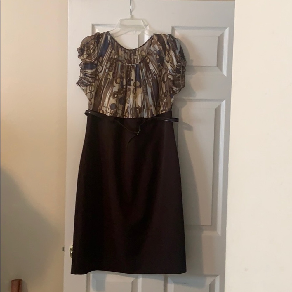 Multi color dress with solid brown bottom